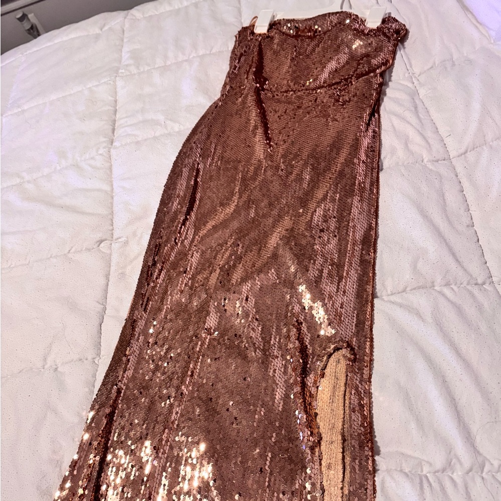 Fashion Nova Rose Gold Sequin Prom Dress